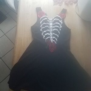 Hot Topic Skull Ribcage cutout and Roses Dress